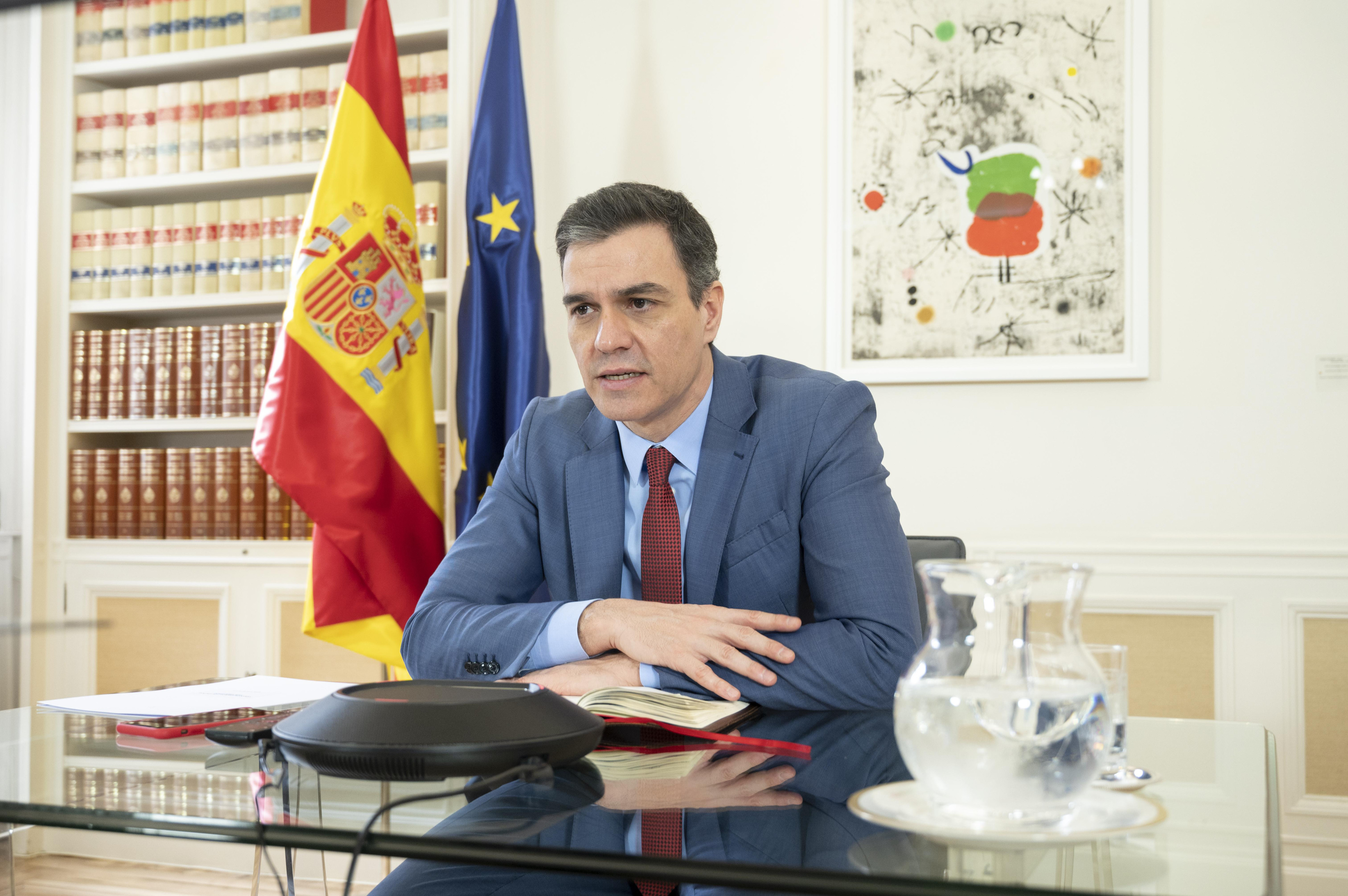 El presidente del Gobierno, Pedro Sánchez, durante una videoconferencia / EP