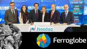El equipo directivo de Ferroglobe --con Juan Miguel Villar Mir, Javier López Madrid y Pedro Larrea-- en el Nasdaq / CG