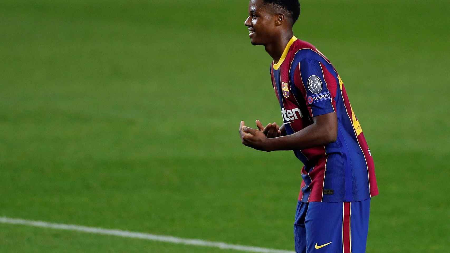 Ansu Fati celebra un gol del Barça / EFE