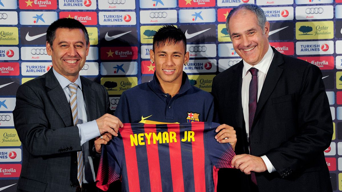 Bartomeu, Neymar y Zubizarreta en la presentación del brasileño / FC Barcelona