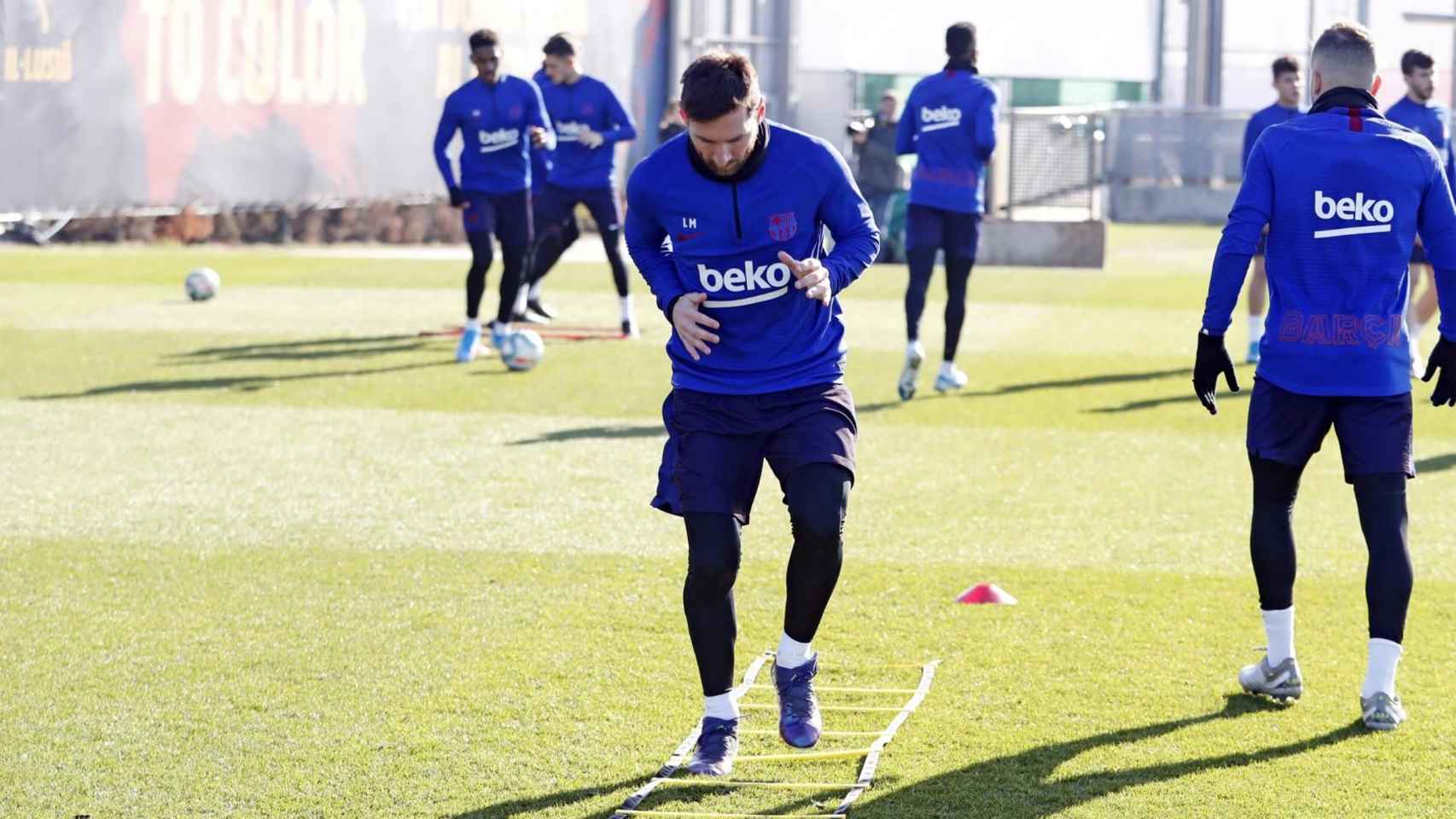 Messi, en una sesión de entrenamiento de Setién | FCB
