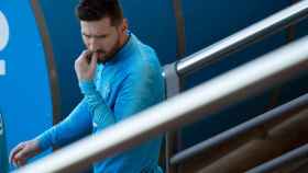 Leo Messi en el entrenamiento previo al duelo contra el Levante / EFE