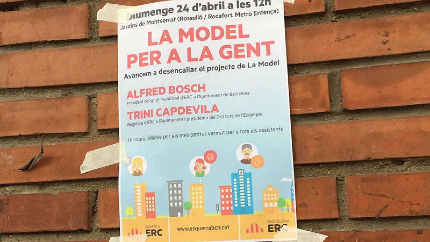Carteles sobre la fiesta organizada por ERC para celebrar el acuerdo con Ada Colau sobre el traslado las cárceles.