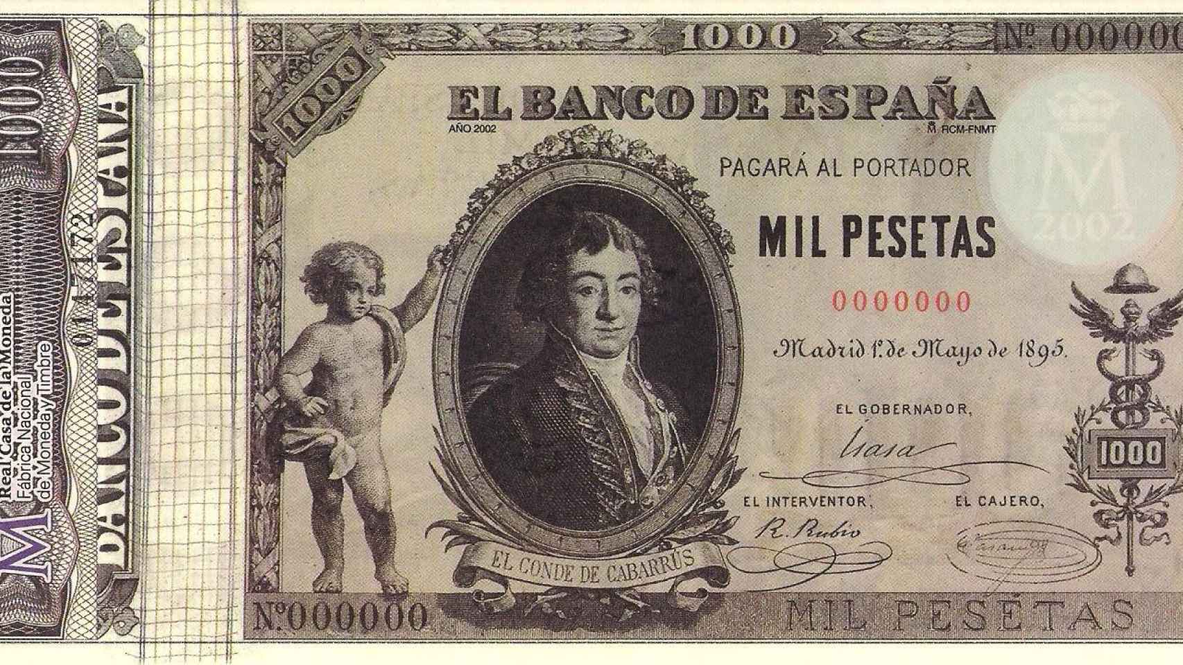 Billete emitido por el Banco de España en 1895