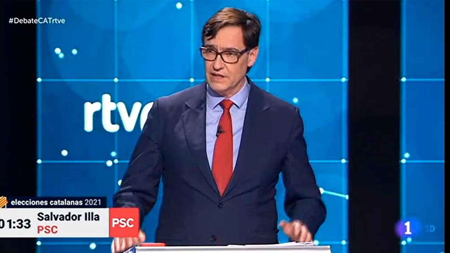 El candidato del PSC, Salvador Illa, en el debate de TVE / RTVE