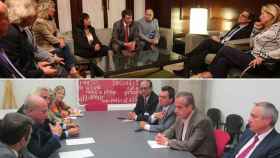 En la imagen superior, durante la reunión con Mas y Ortega; en la fotografía de debajo, con una representación del PSC, encabezada por Navarro