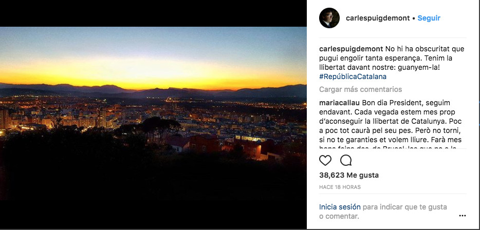 Publicación de Carles Puigdemont en su cuenta de Instagram, el domingo 28 de enero / CG