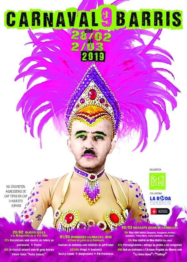 Cartel de carnaval de Nou Barris patrocinado por el Ayuntamiento de Barcelona