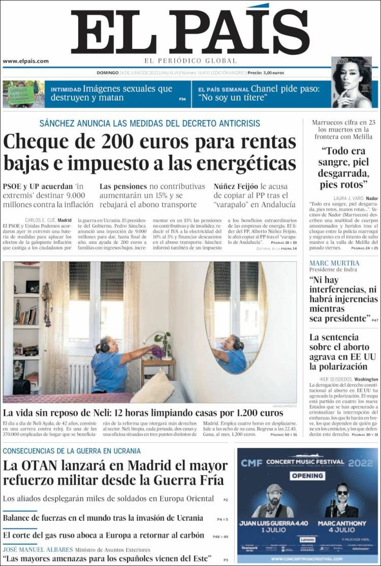 Portada de 'El País'' de 26 de junio de 2022 / KIOSKO.NET