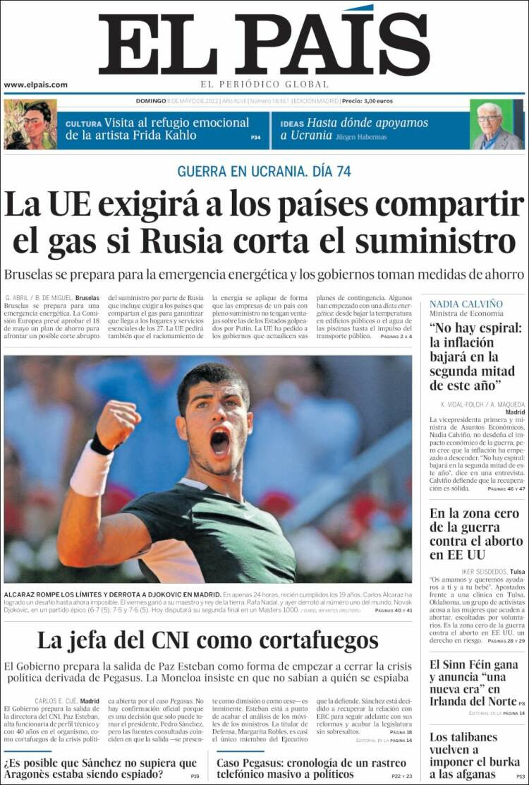 Portada 'El País' del 8 de mayo / KIOSKO.NET