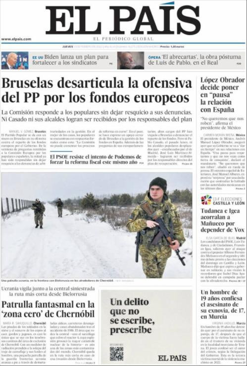 Portada de 'El País' del 10 de febrero de 2022 / CG