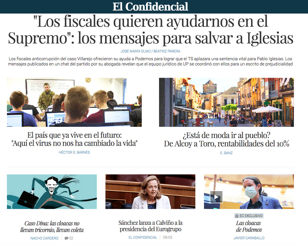 Noticias de portada de 'El Confidencial' el 25 de junio