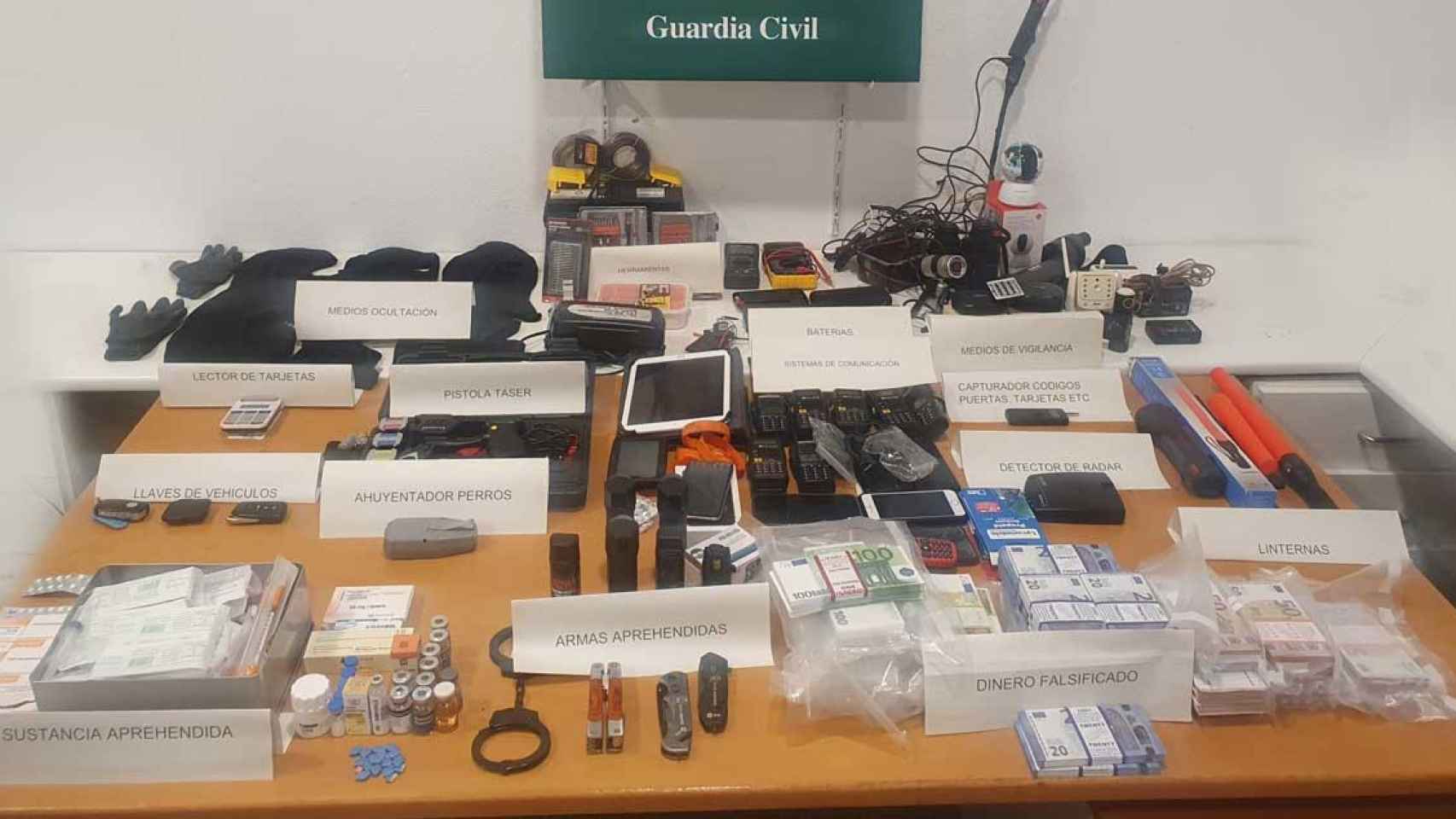 Dinero, medicamentos y material policial incautado a los tres detenidos en Girona / EUROPA PRESS