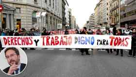 José Ignacio Conde-Ruiz, subdirector de Fedea, y una manifestación del día de la mujer en Barcelona / FOTOMONTAJE DE CG