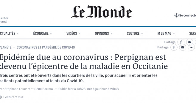 Noticia de 'Le Monde' sobre el brote de coronavirus en Perpiñán