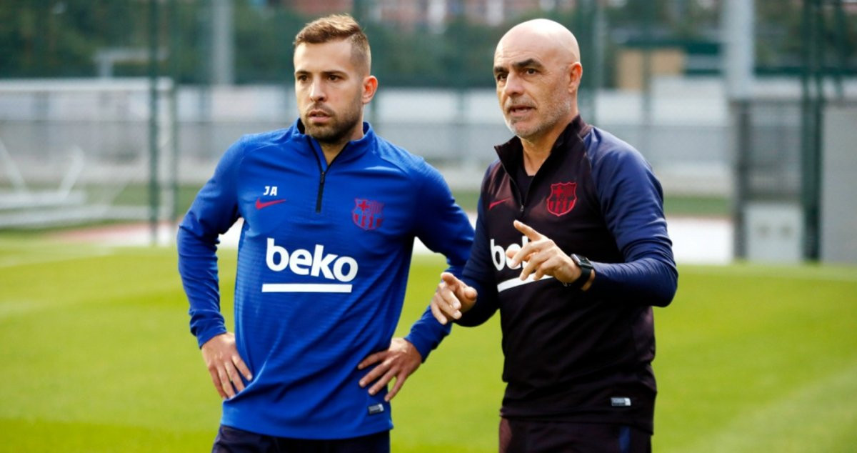 Juanjo Brau, junto a Jordi Alba, en un entrenamiento del Barça / FCB
