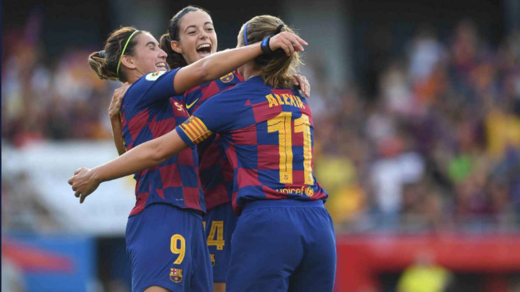 Mariona y Alexia celebrando uno de los goles contra el Tacón / FC Barcelona