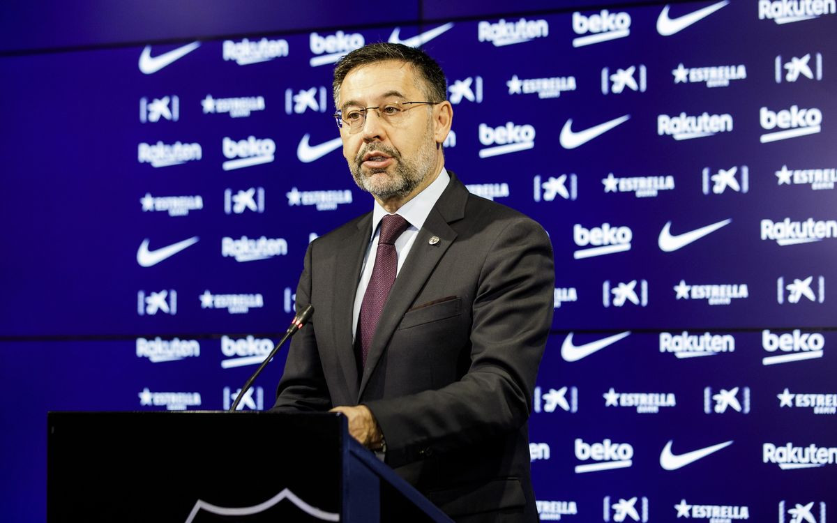 Bartomeu, en el momento de anunciar su dimisión como presidente del Barça | FCB