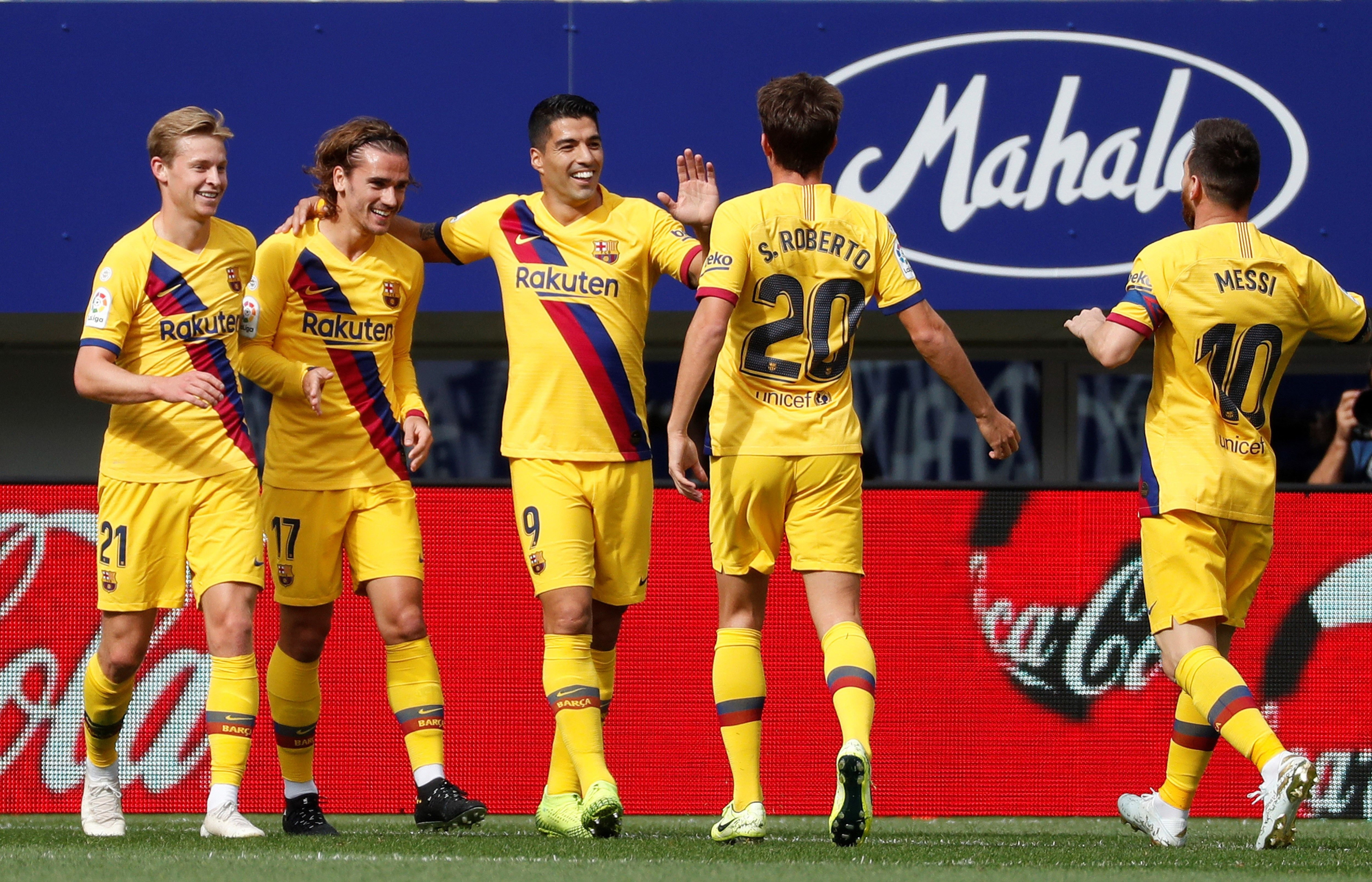 Griezmann, Suárez y Leo Messi celebrando el primer gol del partido del Barça contra el EIbar / EFE