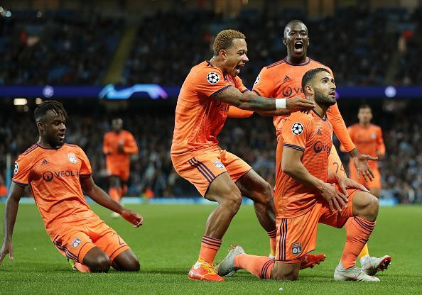 El Olympique de Lyon celebrando un gol ante el Manchester City / EFE