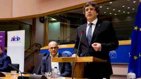 Carles Puigdemont, Oriol Junqueras y Raül Romeva en el Parlamento Europeo, en una imagen de archivo / CG