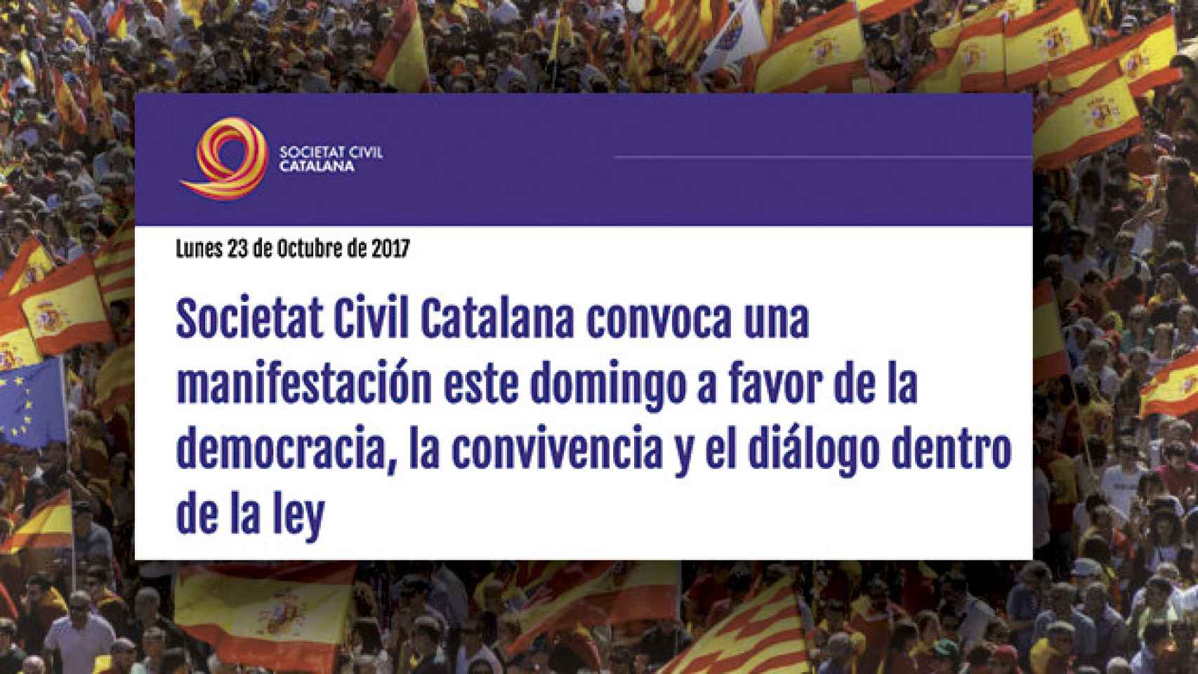 El comunicado de Societat Civil Catalana sobre una imagen de la multitudinaria manifestación del 8 de octubre en Barcelona