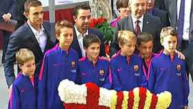 Xavi, durante la ofrenda floral del F.C. Barcelona al monumento a Rafael Casanova en la pasada Diada