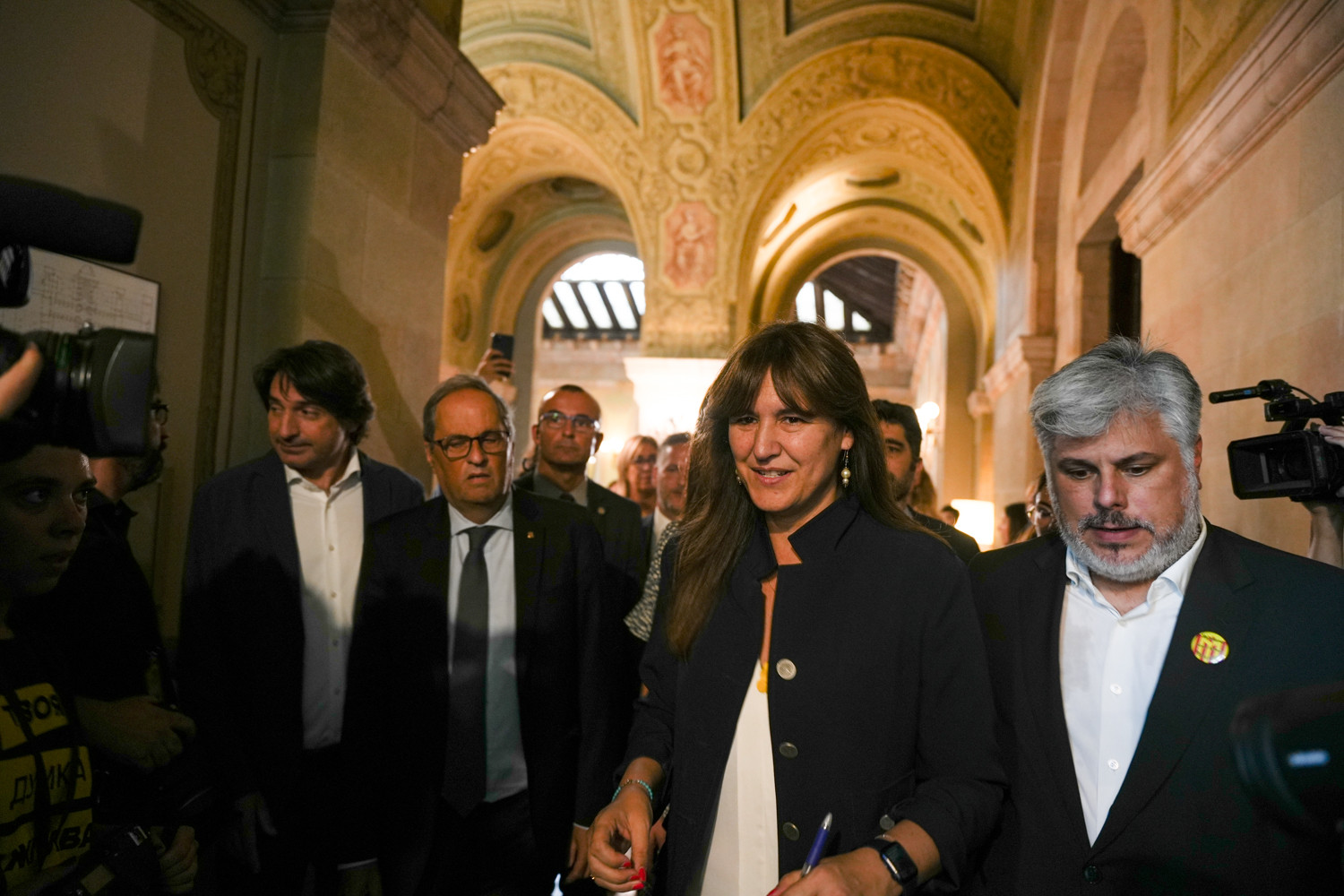 Laura Borràs, junto a Albert Batet, Quim Torra y Francesc de Dalmases, partidarios de salir del Govern