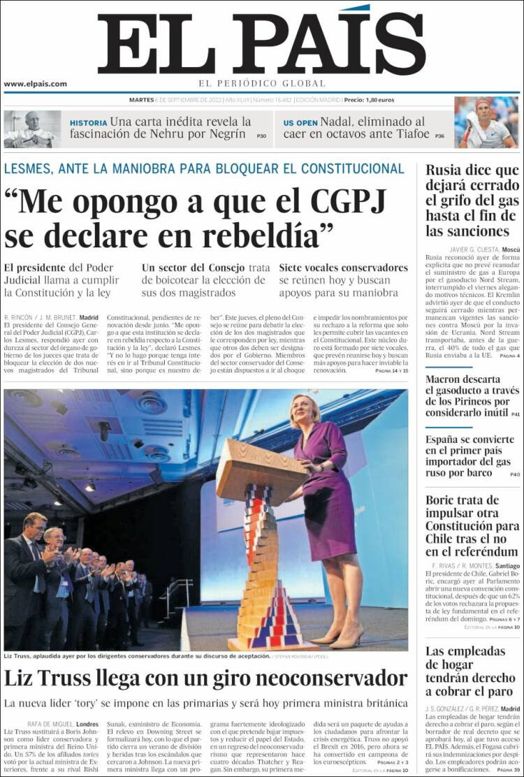 Portada de 'El País' de 6 de septiembre de 2022 / KIOSKO.NET