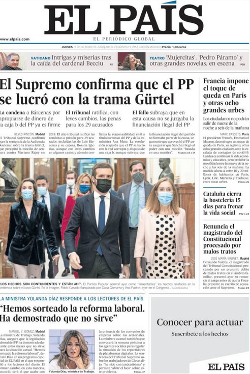 Portada de 'El País' del 15 de octubre / KIOSKO.NET