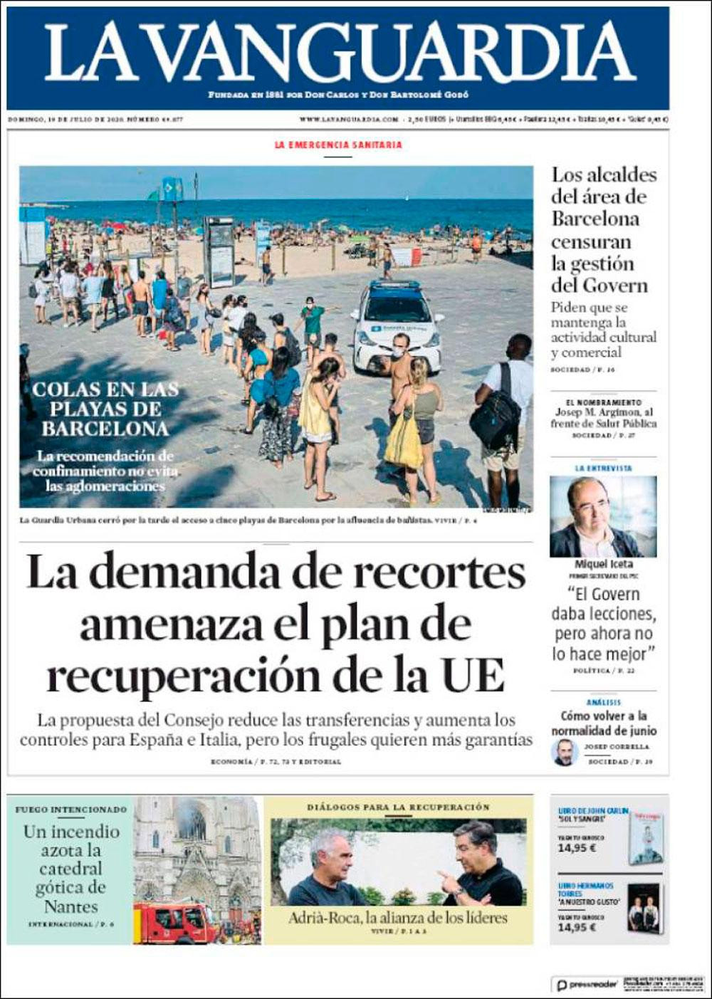 Portada de 'La Vanguardia' del 19 de julio de 2020 / CG
