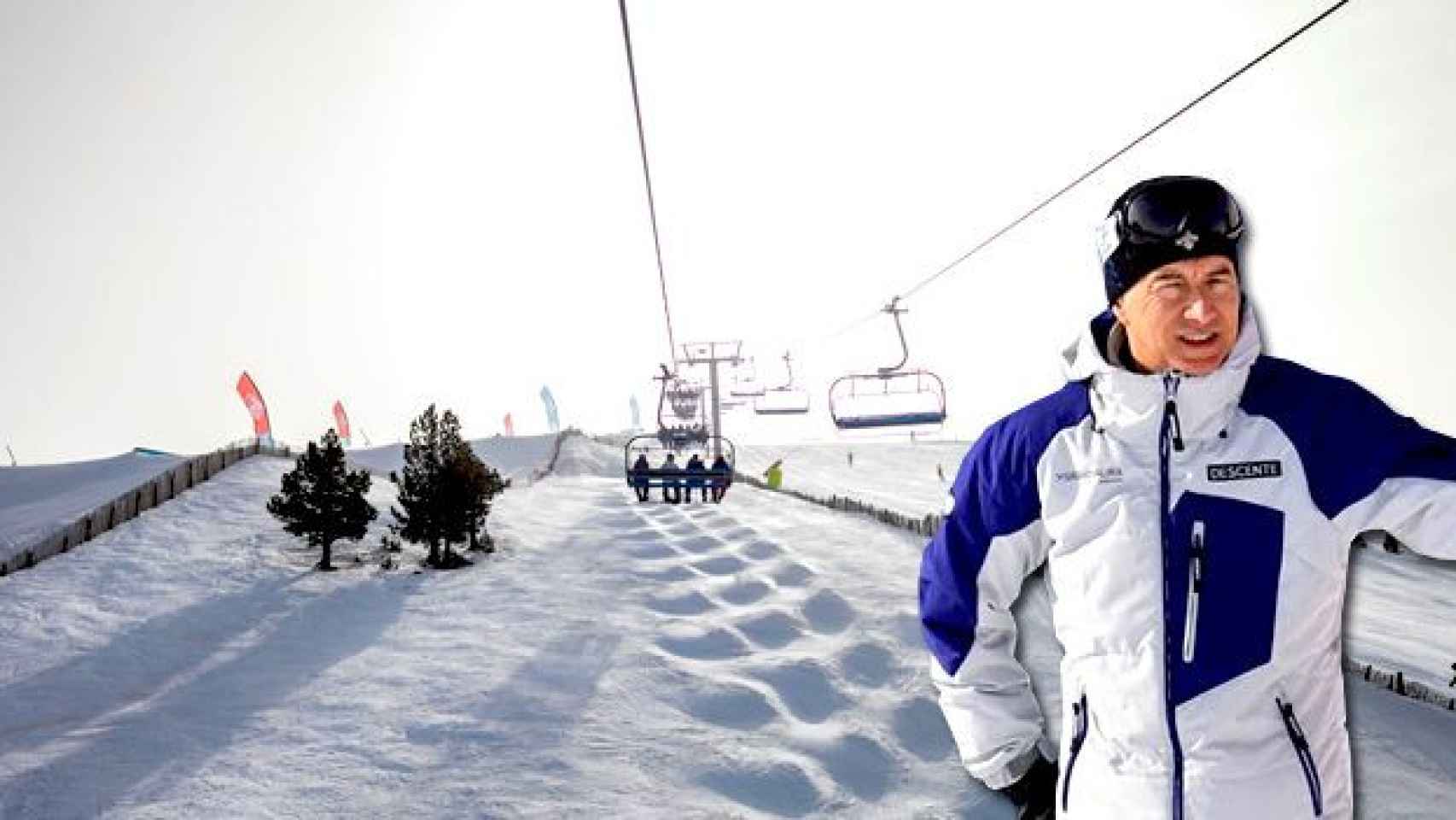 Joan Viladomat, presidente de Grandvalira, y una imagen promocional de la temporada 2016-2017 de la estación de esquí de Andorra / FOTOMONTAJE DE CG