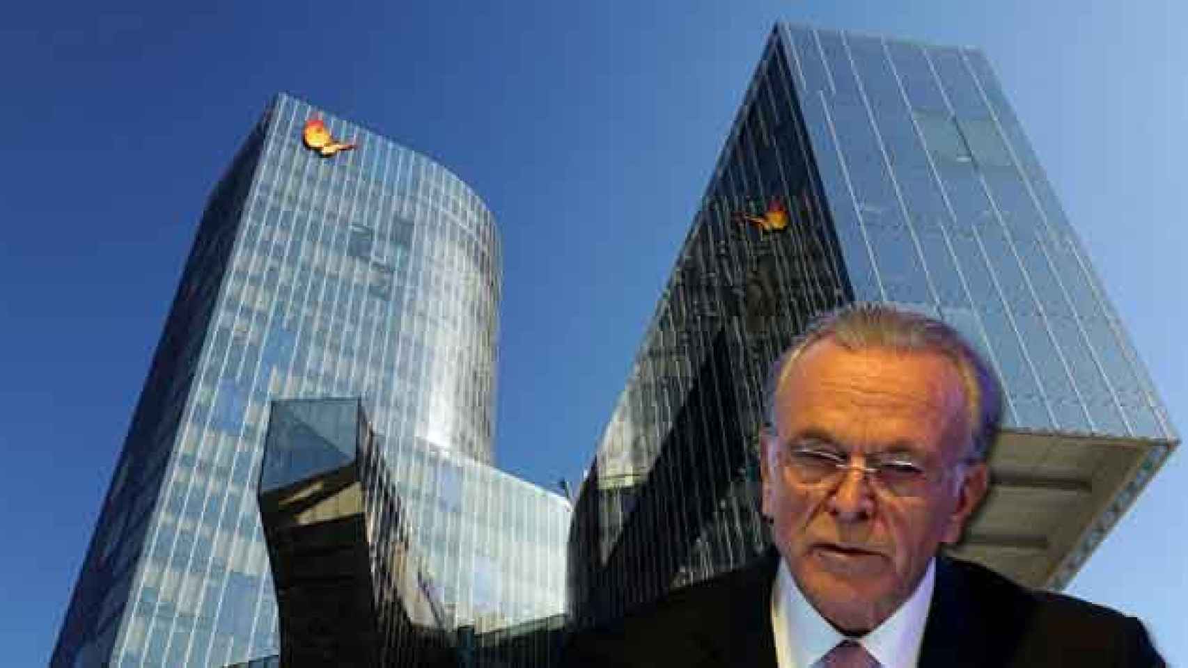Isidro Fainé, futuro presidente de Gas Natural y la sede principal de la gasística, situada en Barcelona / FOTOMONTAJE DE CG
