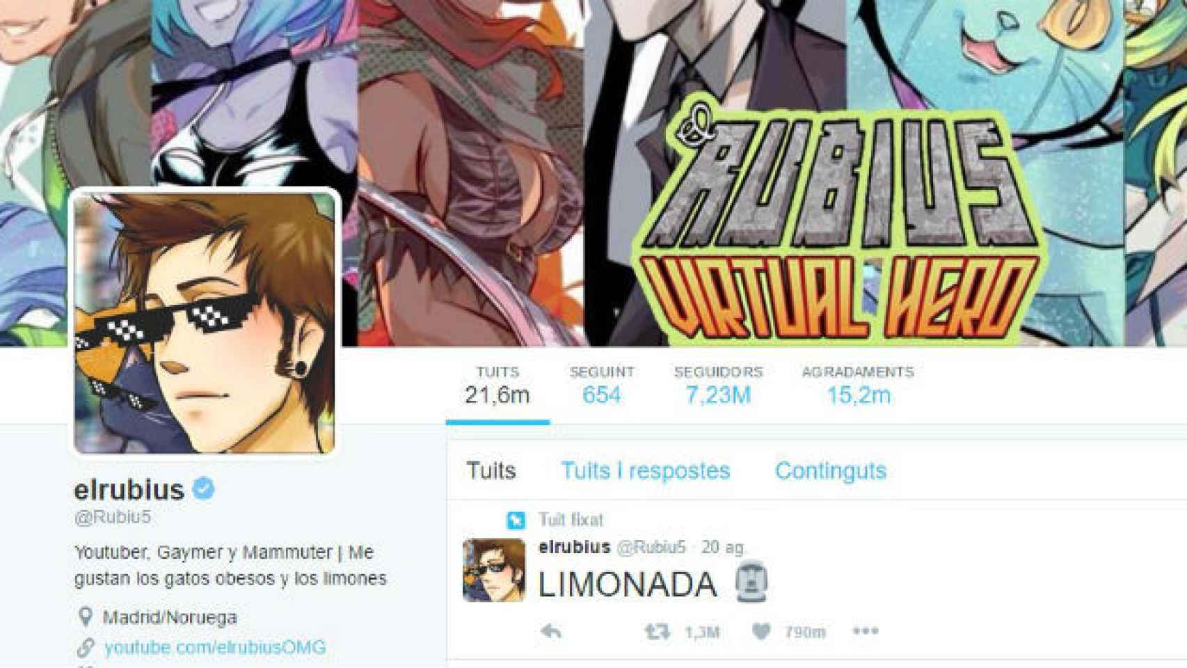 El perfil de Twitter de El Rubius, que el grupo OurMine 'hackearon'. / CG