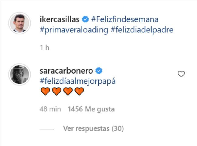 Sara Carbonero felicita a Iker Casillas en el día del padre