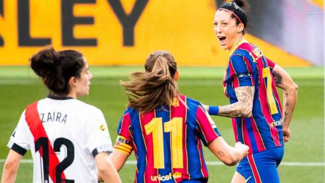 Jenni Hermoso y Alexia Putellas celebrando el primer gol ante el Rayo / FC BARCELONA