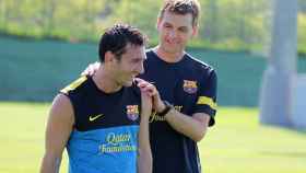 Tito Vilanova y Leo Messi en un entrenamiento del Barça / EFE