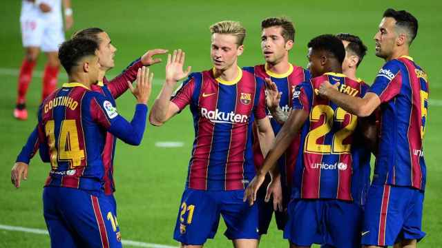 Los jugadores del Barça, celebrando un gol | EFE