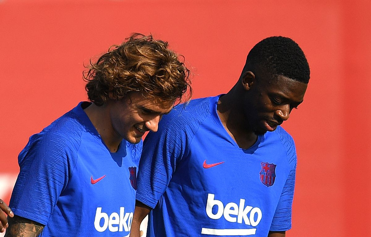 Antoine Griezmann y Ousmane Dembelé en un entrenamiento con el FC Barcelona / EFE