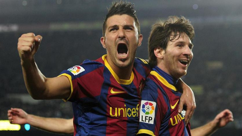 David Villa, con Messi en la imagen, fue el último fichaje de Laporta para el Barça en 2010 / REDES