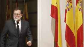El presidente del Gobierno, Mariano Rajoy, momentos antes de hacer declaraciones tras visitar la capilla ardiente del expresidente del Congreso, Manuel Marín / EFE