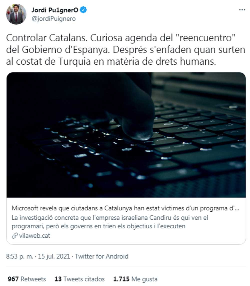 Jordi Puigneró, vicepresidente de la Generalitat, tergiversando una noticia sobre Microsoft y un informe del Consejo de Europa en un solo tuit / TWITTER