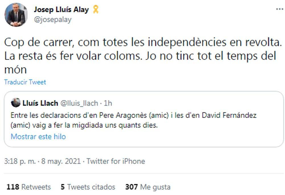 Josep Lluís Alay, sugiriendo un golpe de calle en su perfil de Twitter