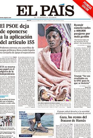 Portada de 'El País' del 19 de septiembre de 2018
