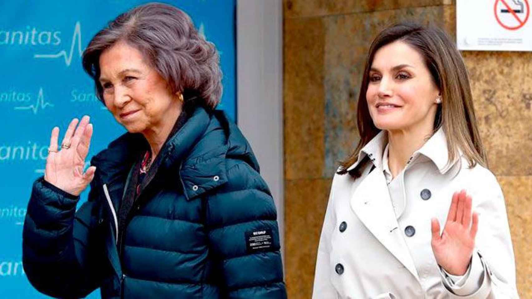 La Reina Letizia, junto a la Reina emérita Sofía, a su llegada para visitar al Rey emérito Juan Carlos en el hospital madrileño donde ha sido operado / EFE