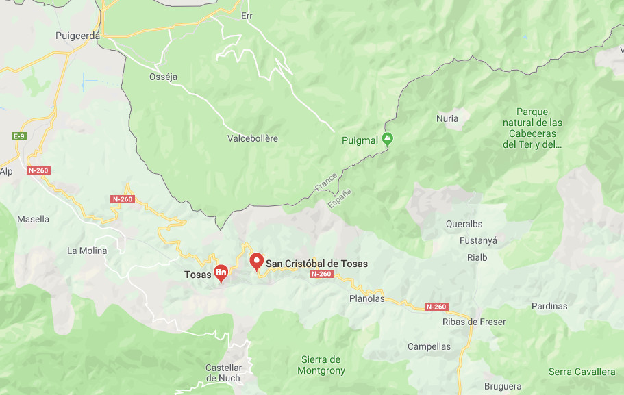 Mapa de la zona del siniestro ferroviario que ha tenido lugar entre La Molina y Planoles / GOOGLE MAPS