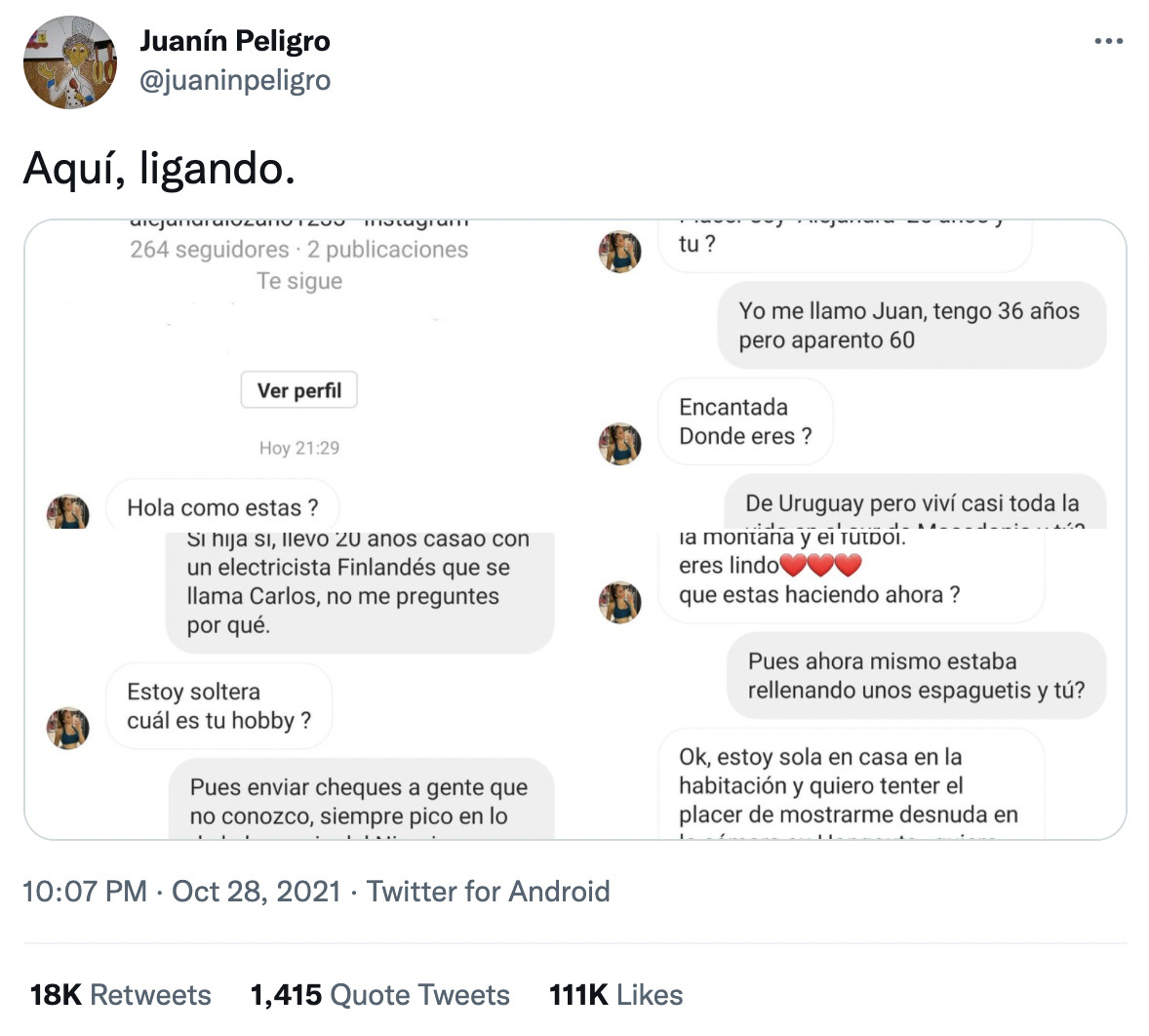 Juanín Peligro y su tweet viral / TWITTER