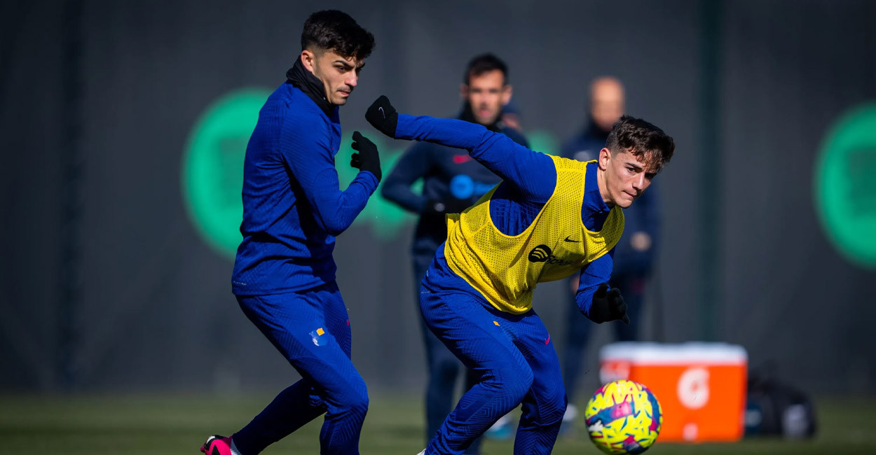 Gavi y Pedri, durante una acción de un entrenamiento del Barça / FCB