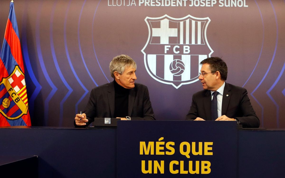 Setién y Bartomeu en la firma de contrato del nuevo entrenador del Barça / FC Barcelona