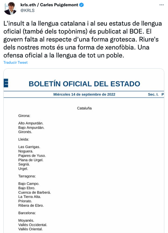 Puigdemont, ofendido al ver el BOE